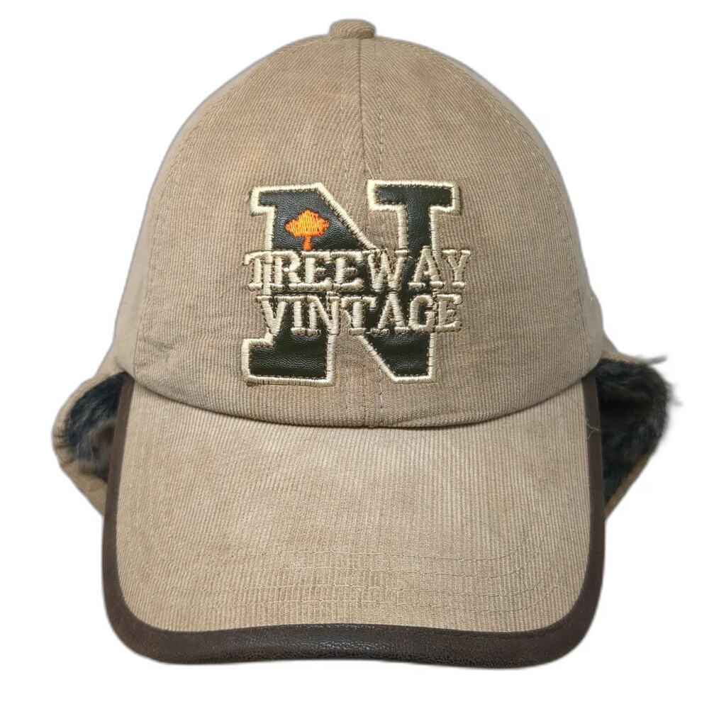 Beige Trapper Cap One Size Hat Ear Flaps Corduroy Harvard Western Treeway